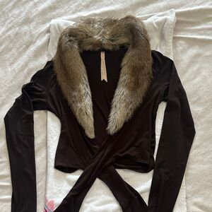 Bailey 44 Dark Brown Sweater with Faux Fur Collar